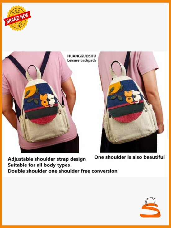 Bohemian Canvas Backpack Purse Adjustable Sling Bag Woven  display picture 2